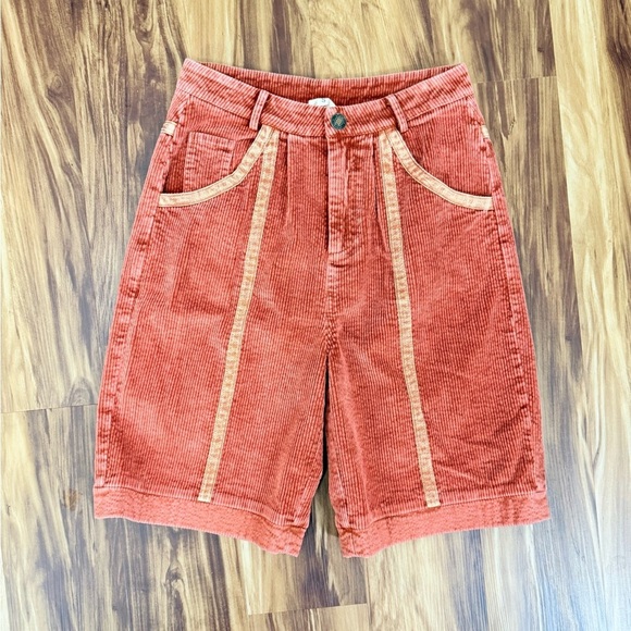 Easel Corduroy Shorts in Rust and Tan - Picture 2 of 5